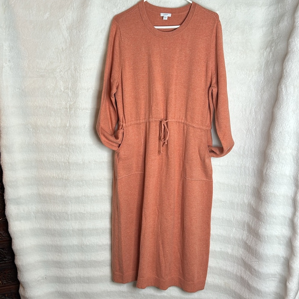 Pure J JILL Red Clay Heather Coral Waist Drawstring midi sweater dress size L - Picture 1 of 12